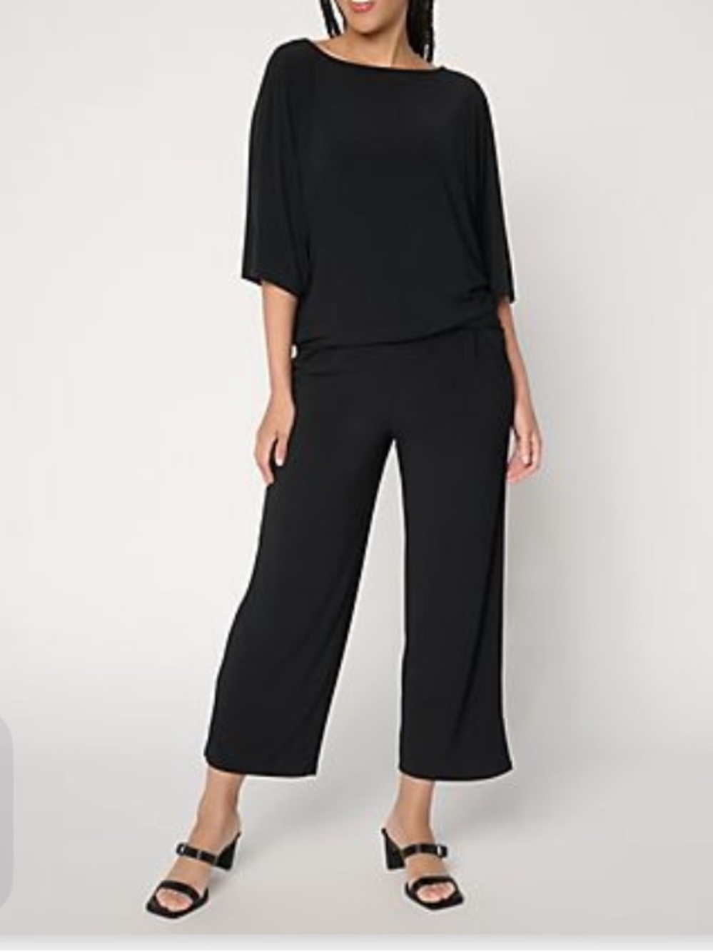 Attitudes by Renee Black Wide-Leg Jumpsuit with Boat Neck